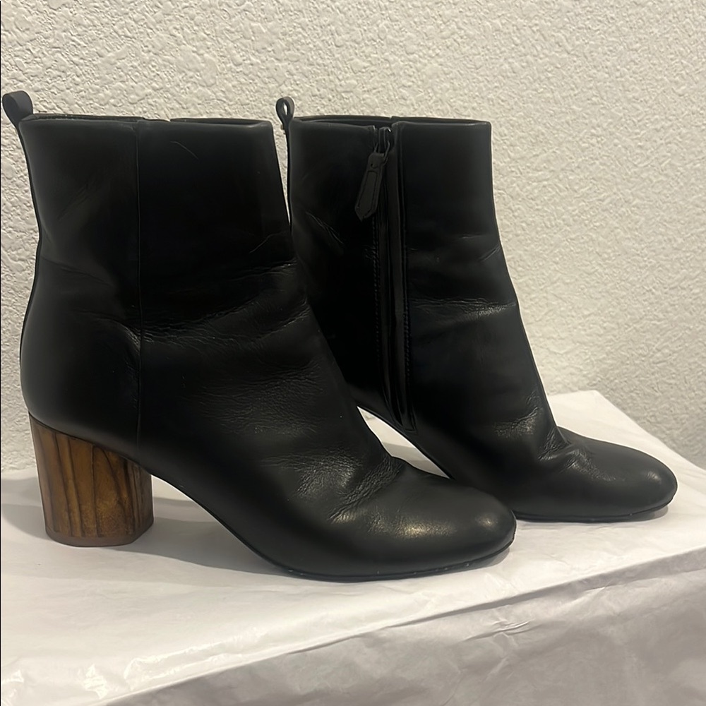 Tory Burch Raya Black Heeled Boots with Chunky Wooden Heel